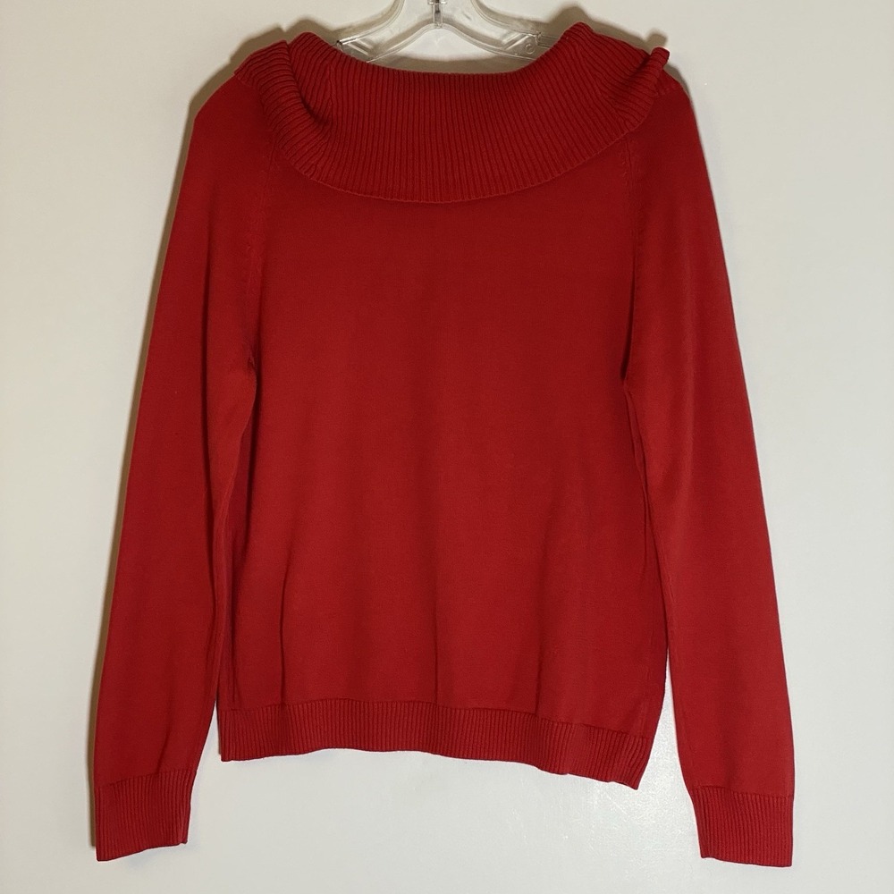 Jeanne Pierre Sweater Womens Medium Red Cowl Neck Classic Preppy Christmas Style - Picture 12 of 15